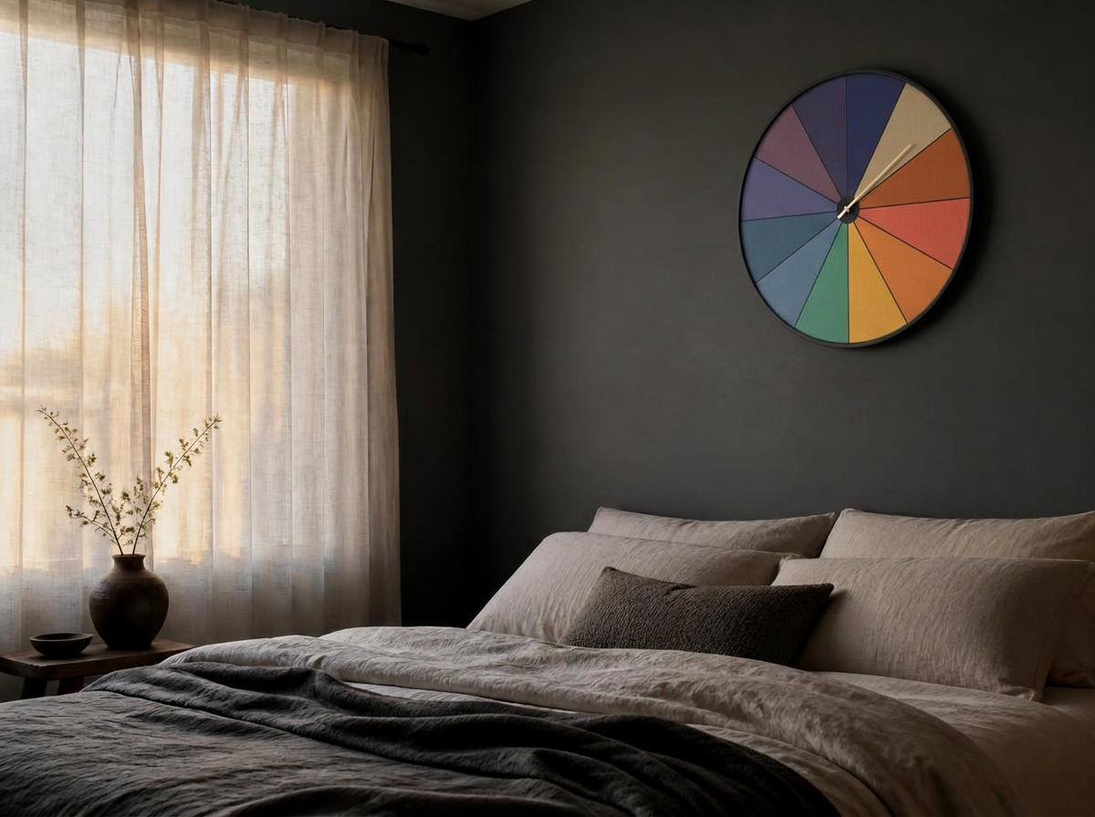 Perfect Day clock hanging on a dark bedroom wall at dawn