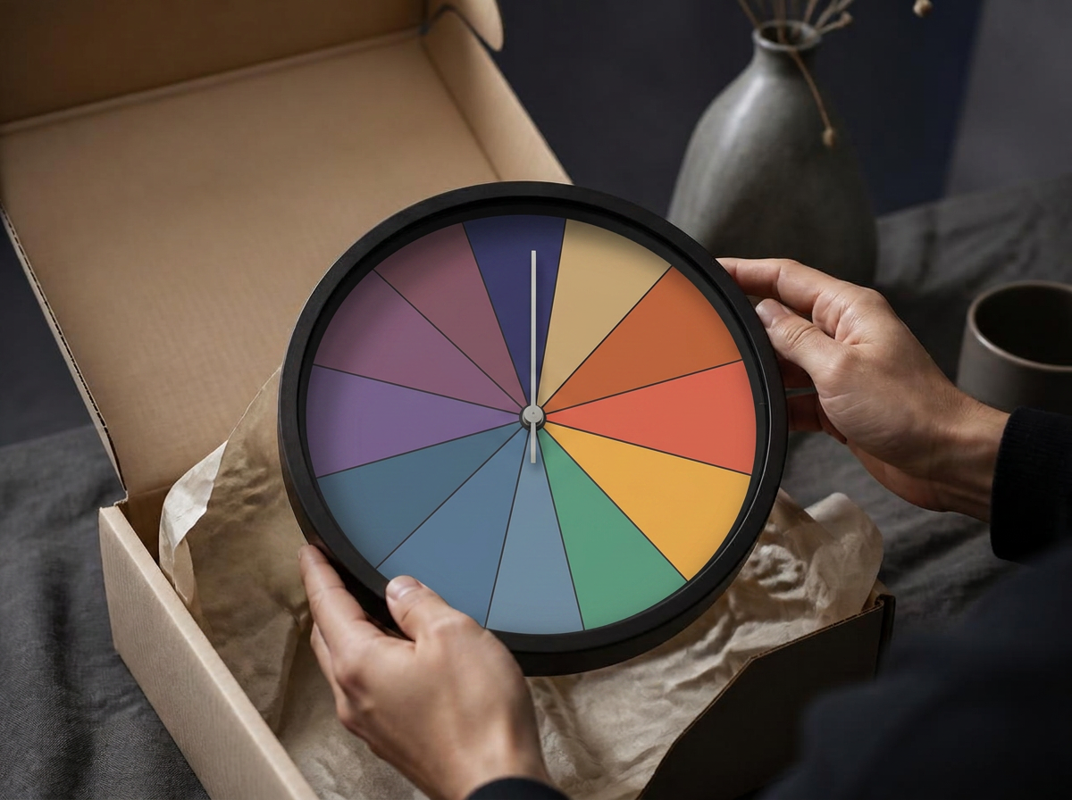 Hands lifting the Perfect Day clock out of its box